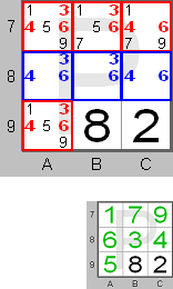 Naked triples found by the Sudoku Instructions Program with part of the solution